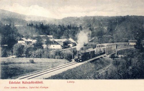 Málnásfürdő:vasúti hid mozdonnyal.1902