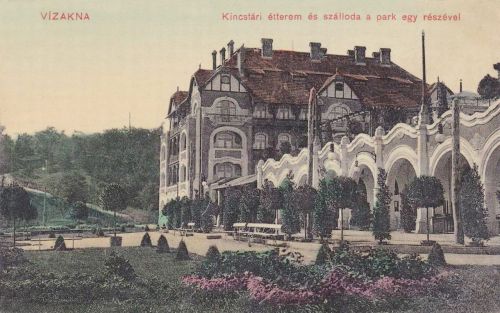 Vizakna:Kincstári szálloda és étterem a park egy részével.1911
